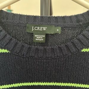 J Crew Dark Navy Green Stripe Crewneck sz Med. Great condition. EUC